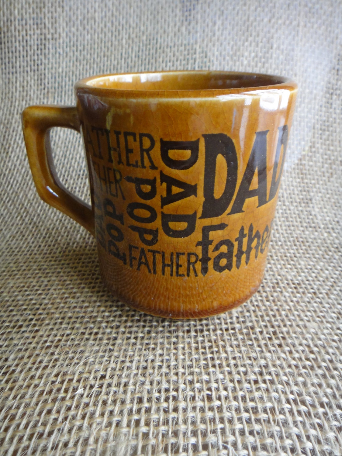 Vintage "Dad"  "Father" "Pop" Mug - retro kitsch tan with brown lettering