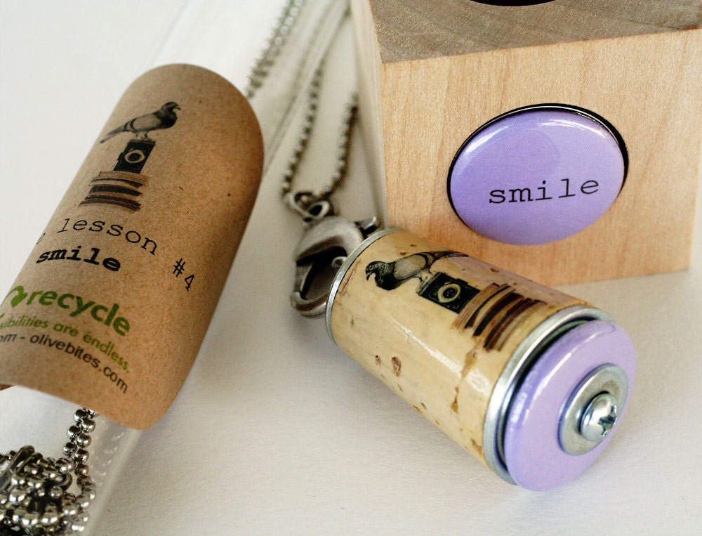 Recycled Cork Necklace - Pigeon Photographer - SMILE Upcycled by Uncorked