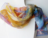 Hand dyed silk scarf on chiffon silk - Evening sun - spring colors gamma