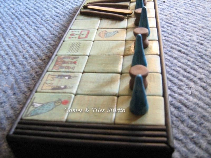 Unique handcrafted Ancient Egyptian Senet Game board in cotton bag