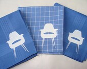 Handkerchiefs, 3 Silk-Screened Sneezy Sheets, Eames Chair