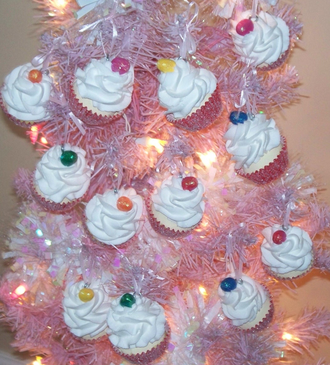 Set of 6 Fake Gumdrop Mini Fake Cupcakes Ornaments great for the Candy Land Birthday Party Christmas Tree or Party Decor
