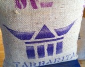 Sumatra Blue Batak "Tarbarita" Peaberry pillow, from repurposed coffee sack
