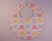 Baby Bibs, four soft layers, reversible, white with pretty pastel butterflies
