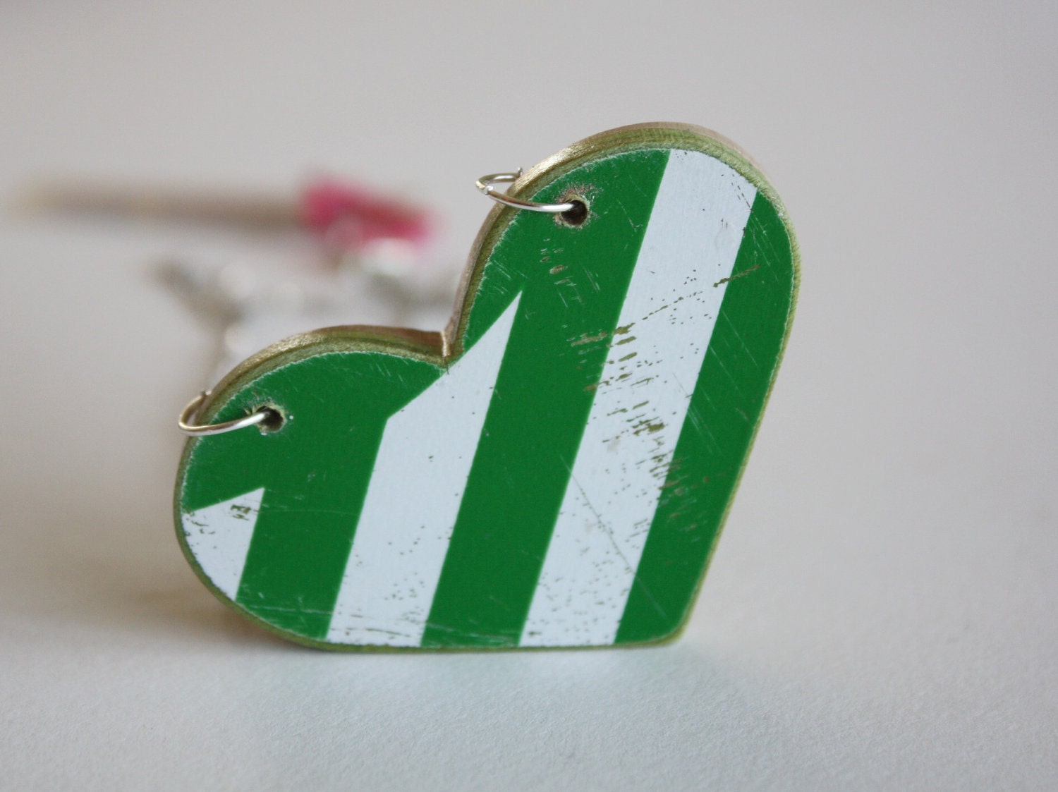 Recycled Skateboard Heart Necklace-Green Heart Love