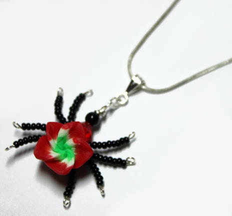 Aromatherapy Beaded Spider Wire Wrapped Polymer Clay Tropical Flower Bead PERFUME Pendant 3