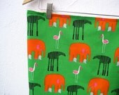 BABY BLANKET - Marimekko orange elephants on bright green with organic flannel for eco friendly modern kids( last 4 - Ready to Ship)