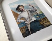 Embelished Vintage Enamel Ware Tray Nautical by the Sea