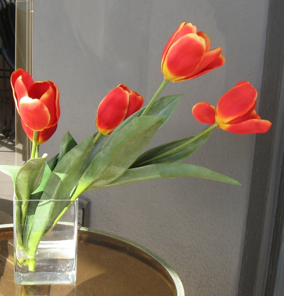 Contemporary Silk Floral Arrangement  Red Tulips Design - LaVOGA