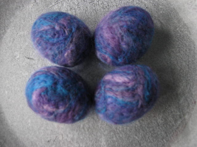 Felted eggs purple, blue, lilac, aqua set of 4
