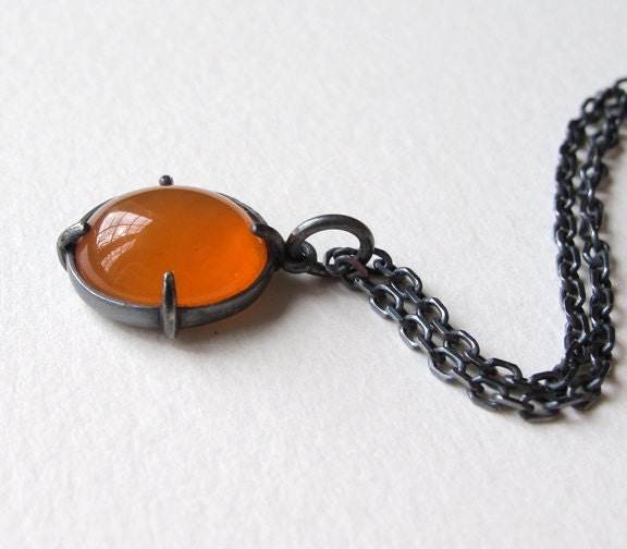 Carnelian Cabochon Minimal Pendant Oxidized Sterling
