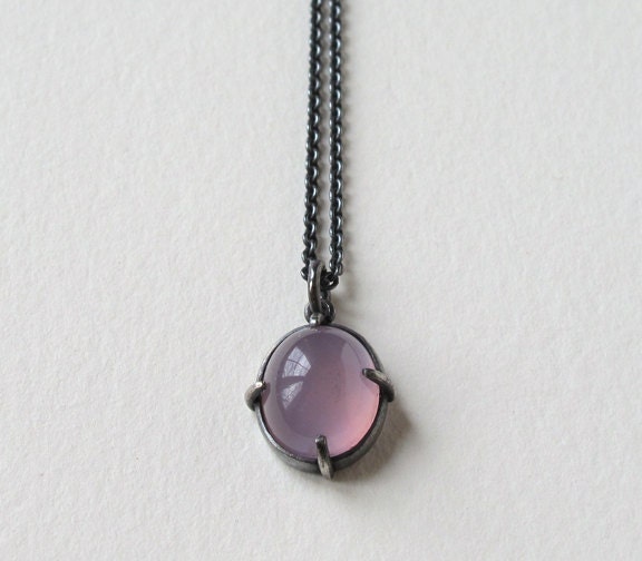 Violet Chalcedony Oval Cabochon Neck Charm