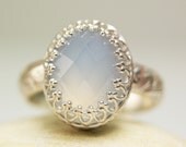 Sterling Silver Blue Chalcedony Ring Natural Faceted Stone Handmade-made to order in your size