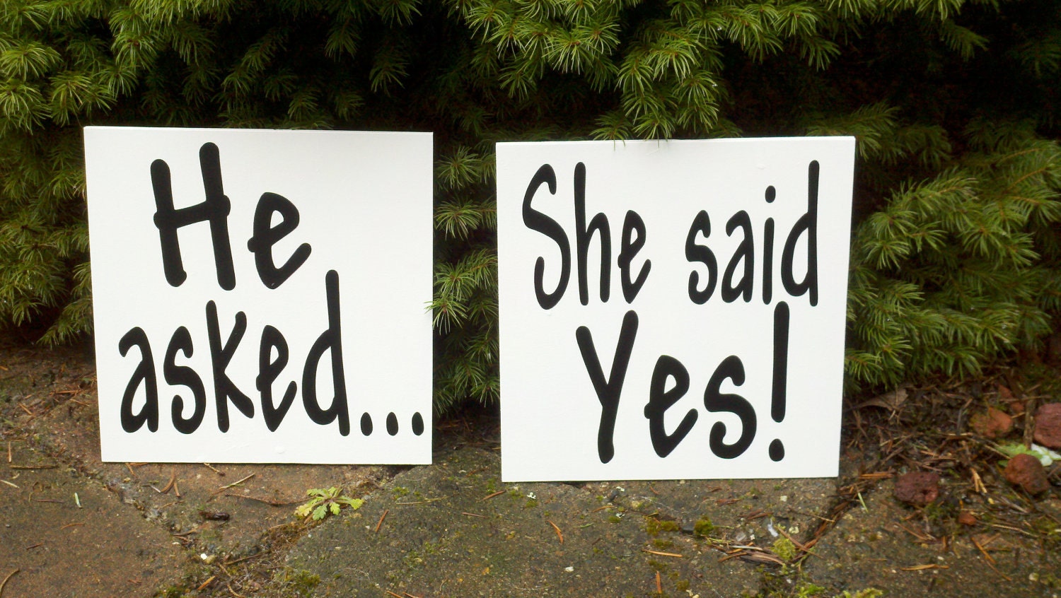 He asked... She said Yes  Wood Wedding Invitation Save the Date Signs