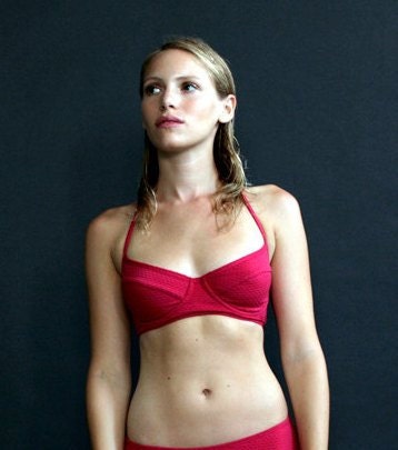 Pink retro style bikini bra swimsuit, under wire halter neck style bikini top, flattering 2 piece bathing suit
