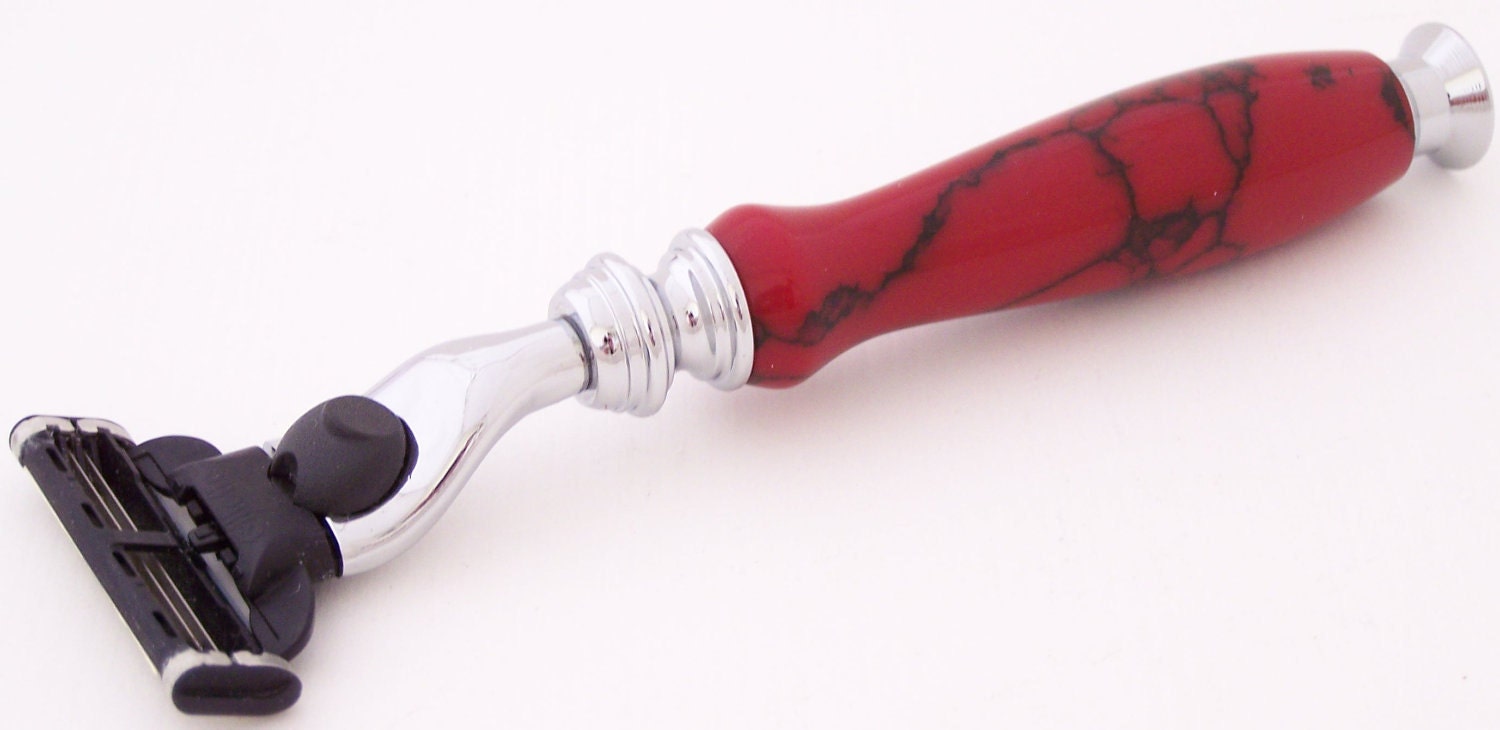Red Jasper Tru-Stone Mach 3 Razor Shaving Handle (Handmade in USA)