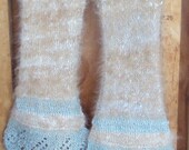 Hand Spun Angora Scarf -- indigo lace wool trim