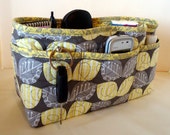 Quilted Large Purse Organizer Insert With 4" Depth Enclosed Bottom -  Gray & Yellow Leaves