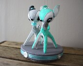 Deer Cake Topper - gray and turquoise polka dot