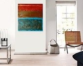 APACHE original abstract modern painting - gallery fine art - contemporary interior design - ooak home wall decor - red aqua gold