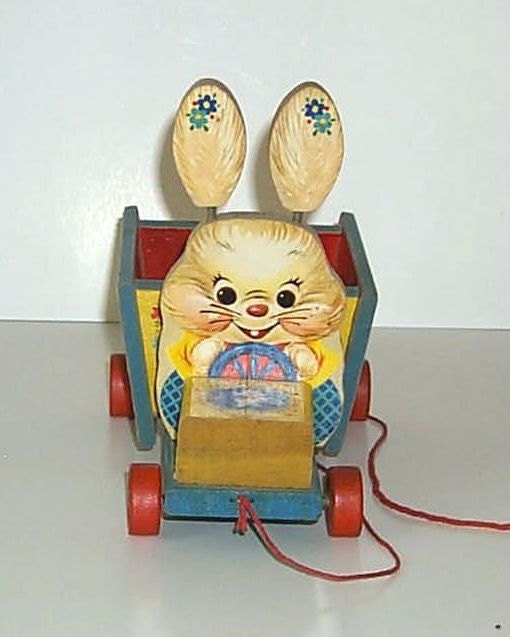 Vintage Fisher Price 306 Bizzy Bunny Cart Easter Pull Toy from 1957-1959