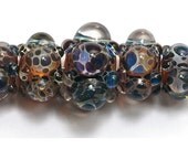 Five Graduated Multi-Colored Rondelle Beads Bubbly raised design. - Handmade Glass Lampwork Beads - 10902711