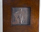 Framed Arts and Crafts Floral Motif Hammered Copper Tile