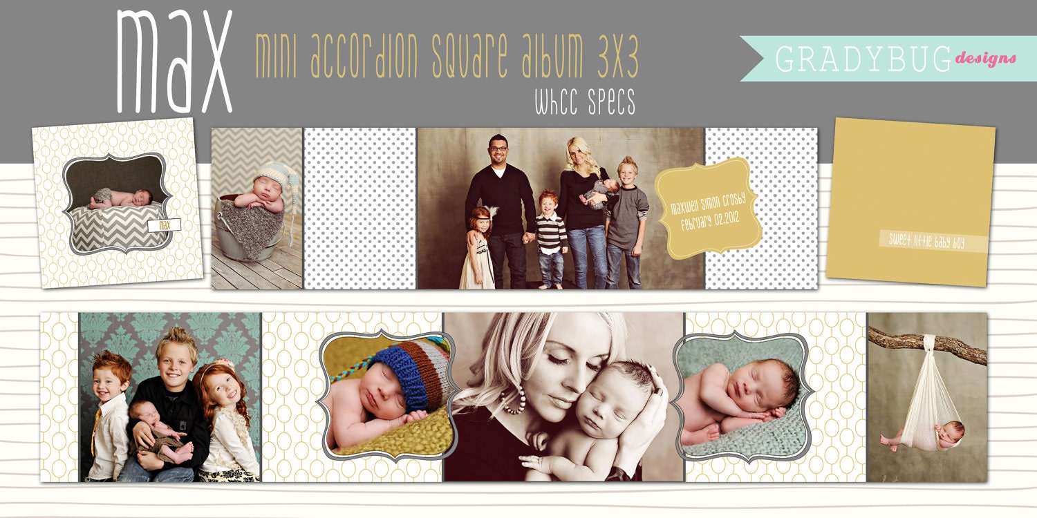 MAX Accordion Square Mini Book Template - 3 inches x 3 inches - Templates for Photographers - PSD Files
