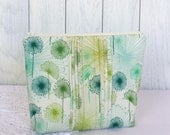 Medium Green Wisps Cotton Zip Pouch with Pintucked Detail OOAK - LePetitHoot