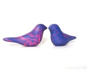 Pair of small pink and blue purple marbled birds sculpture decoration wedding love