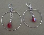 Large Sterling Silver Hoop Earrings Red Crystal