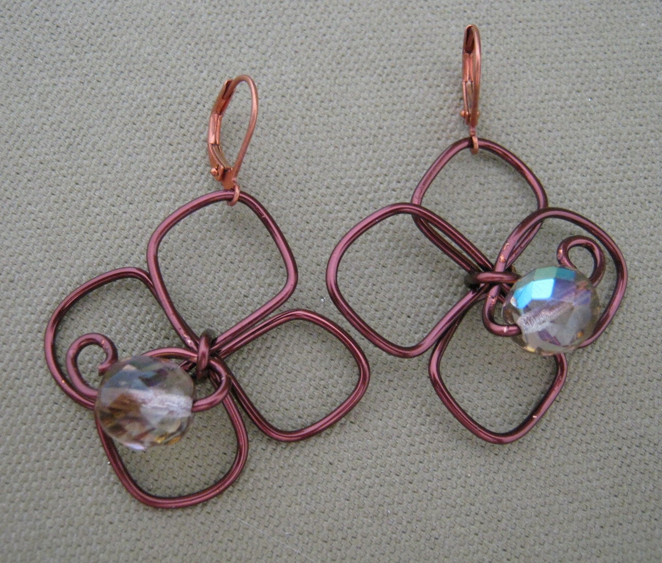 Wire Wrapped Burgundy Crystal Flower Earrings