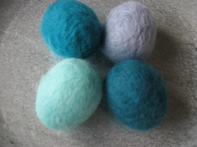 Felted eggs shades of blue and green set of 4