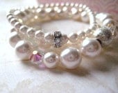 pearl bracelets set of three bridal white vintage crystals swarovski glass rhinestone