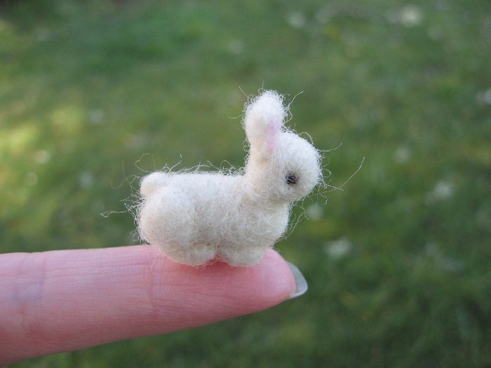 Tiny White Bunny Needle Felted Figure