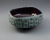 Eggplant Purple and  Teal Green Squared Bowl with stamped decoration Porcelain by Mark Hudak