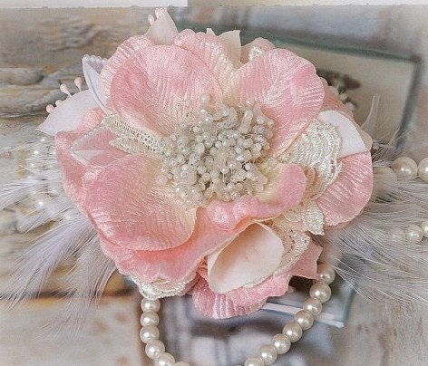 Wedding Hair Accessories, Pink, Bridal Hair Flower, Fascinator, Wedding, Bridal, Hair Accessories, Pearl, Feather