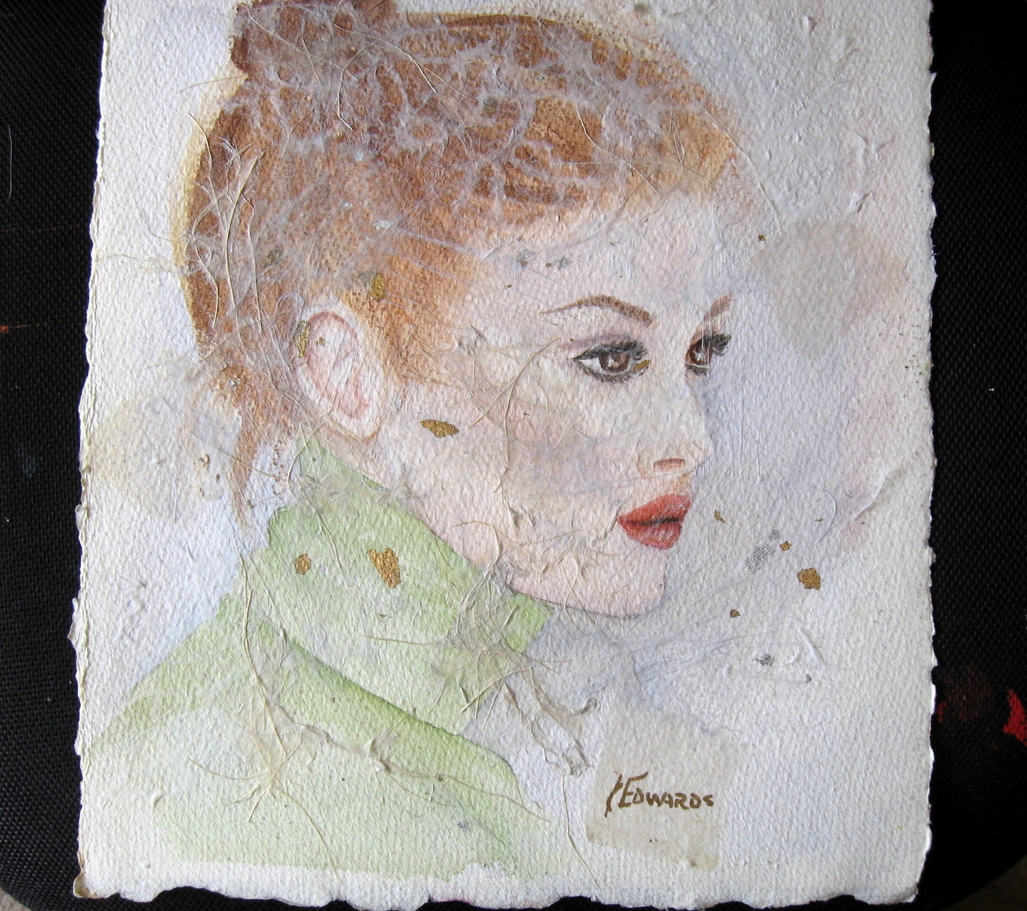 Whisper Portrait II, an original watercolor/collage by Jo Edwards