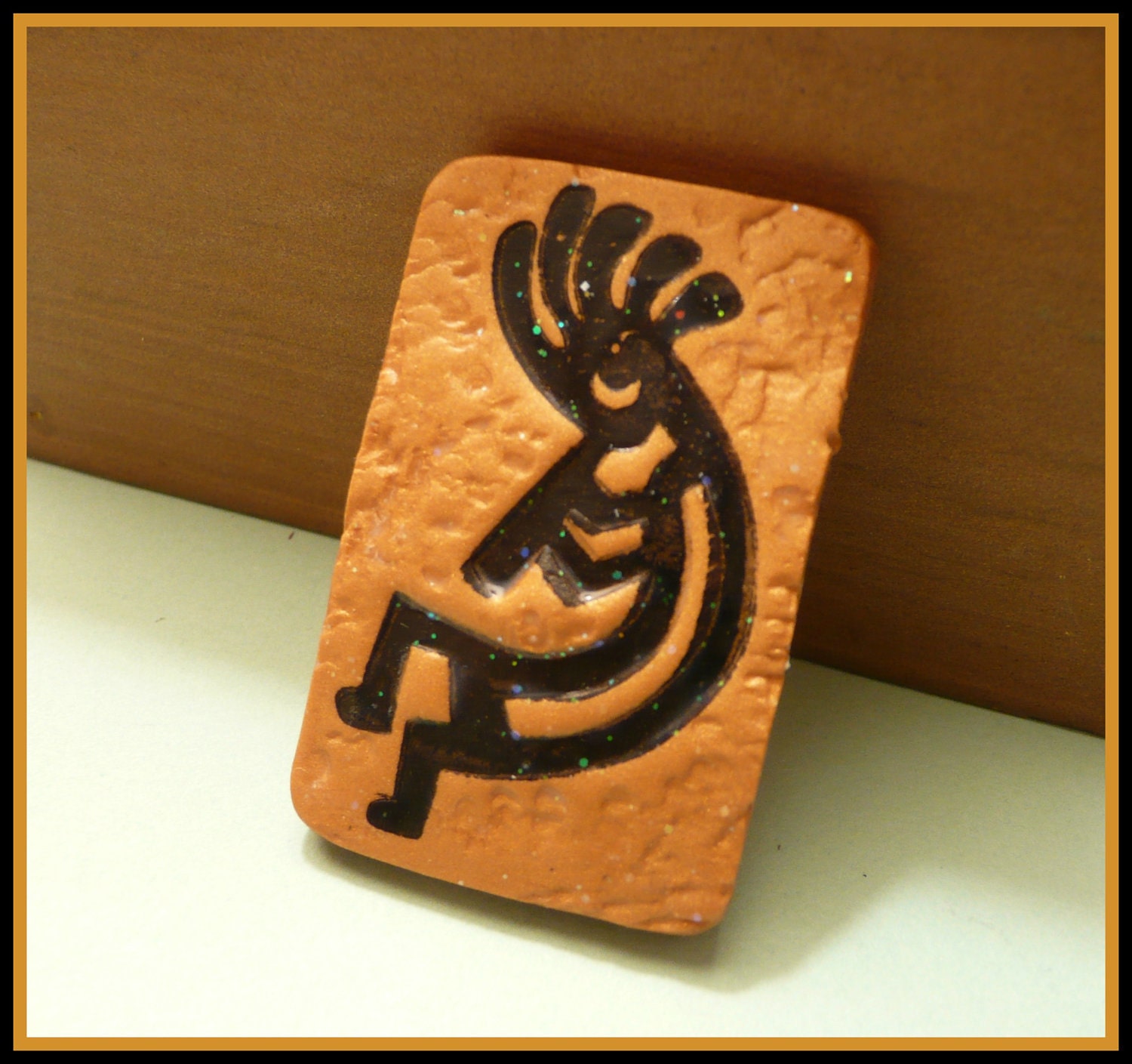 Kokopelli Pin Southwestern Native American gold black - handmade polymer clay jewelry