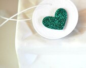 6 Blue Glitter Heart Tags Threaded White