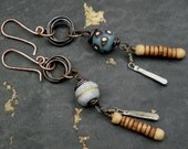 tribal gypsy earrings - wire wrapped trade bead and dangles