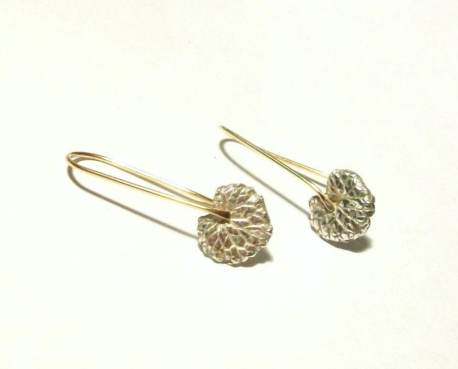 14K Gold Silver Leaf Earrings Tiny Violet Leaves