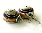 Purple Button Earrings - Recycled Wine Corks - Upcycled by Uncorked