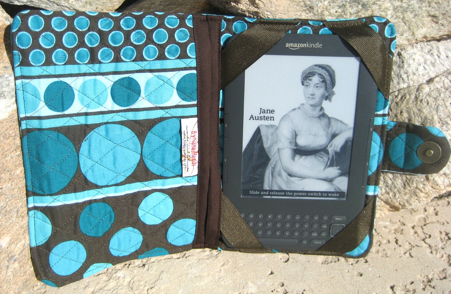Kindle 3 eReader or Kindle Fire Cover Teal Dots and Dark Brown