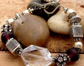 MYSTIQUE - Faceted Quartz Crystal, Handmade Lampwork, Crystal Spacers, Swarovski Pearls