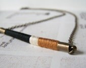 READY TO SHIP - Davis necklace - ethnic inspired, textile and leather with antiqued brass chain (amber ecru ebony)