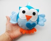 Boy Felt owl Plush toy, Blue and Baby Blue big eyes Owl