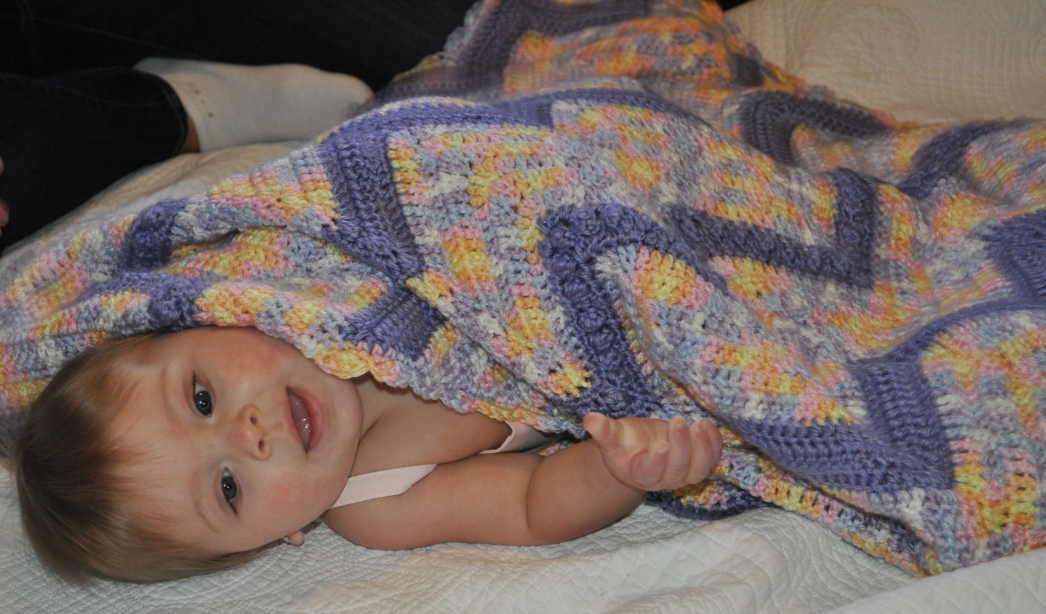 Baby Ripple Blanket Afghan Crocheted in Purple Variegated Yarn