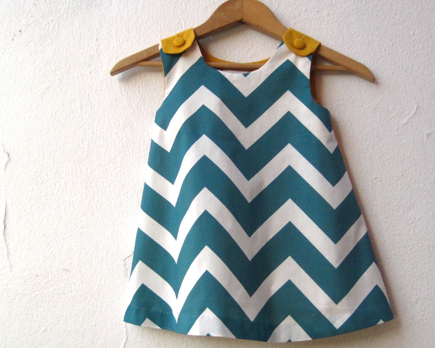 The Ava Dress - organic toddler girls dress in peacock blue teal green chevron and gold / eco friendly mod geometric fashion (made to order)