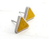 Brilliant Yellow Geometric Triangle Earrings, Stainless Steel Studs - Crushed Glass and Concrete